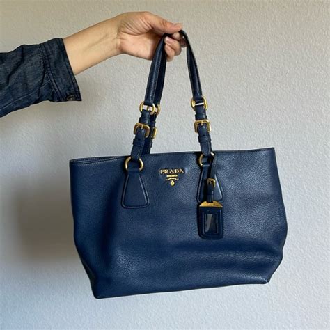 Prada Vitello Daino BR4992 Navy Blue Tote 2 Way Leather 